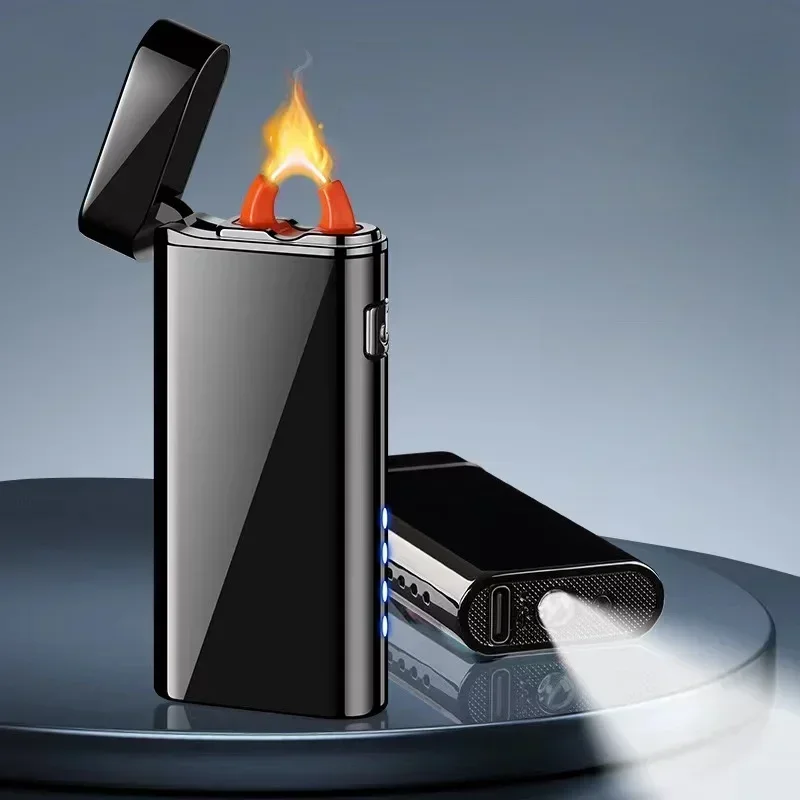 Фото Металлическая USB-зажигалка с плазменным дуговым поджигом, без пламени, с индикатором заряда, LED-подсветкой и зарядкой Type-C №1