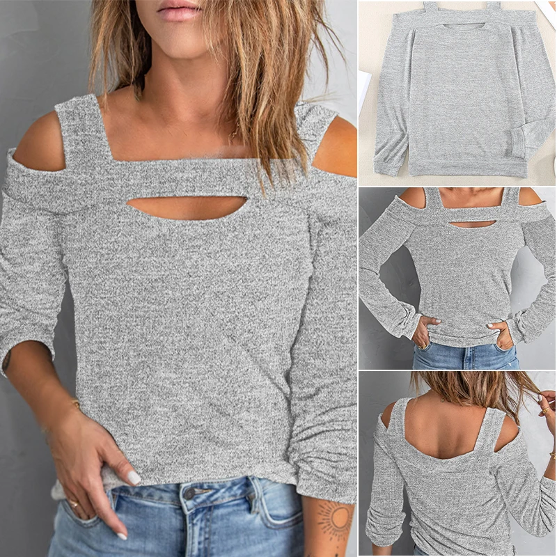 

Women's Shirt Cold Shoulder Blouse Long Sleeves Casual Solid Tops for Spring for Spring Summer Fall S-2XL XIN-Shipping