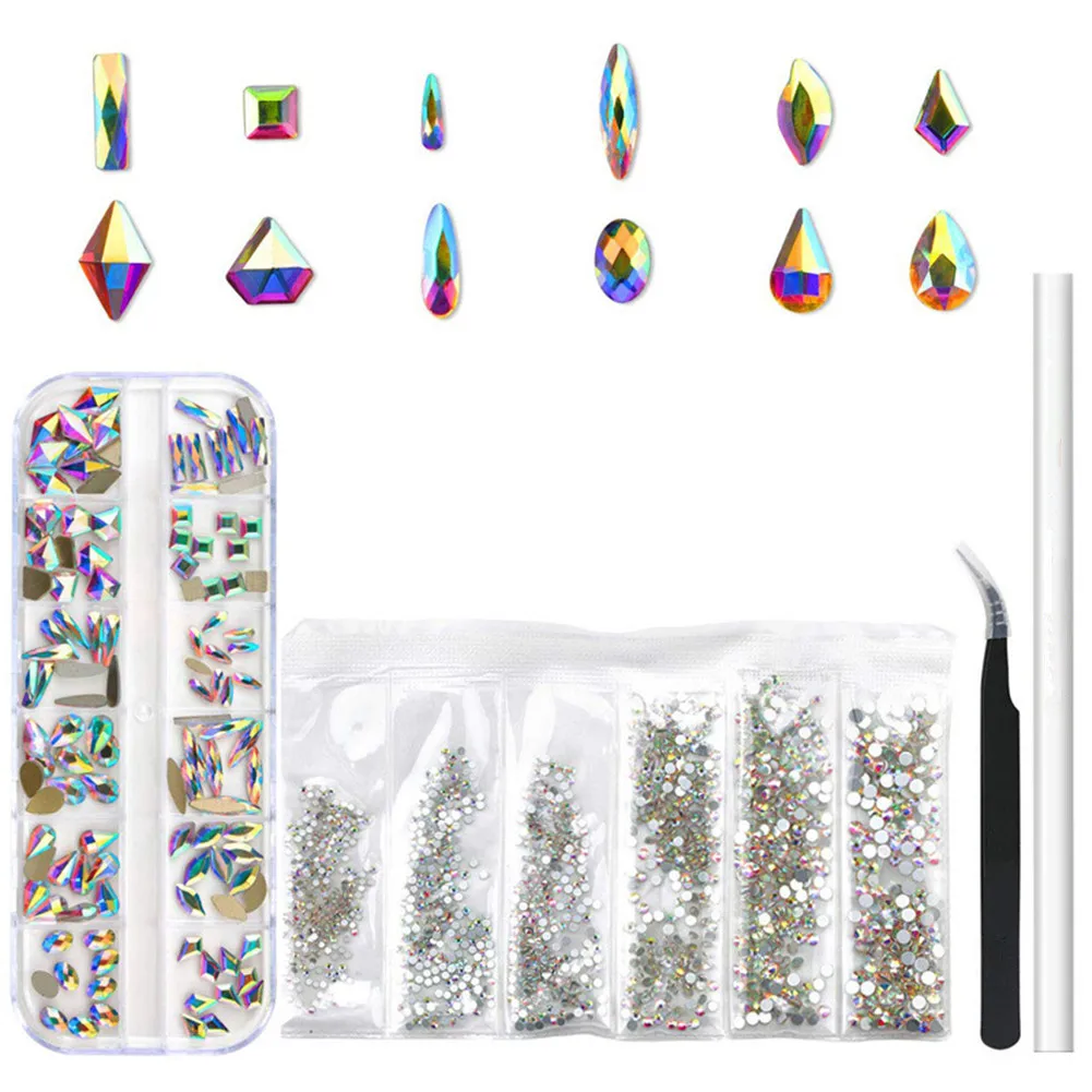 

1850PCS Mixed Size Nail Crystal/Flat Back Round Rhinestones Set Nail Art Craft/Cloth/Shoe/Bag/Phone Case DIY Tool