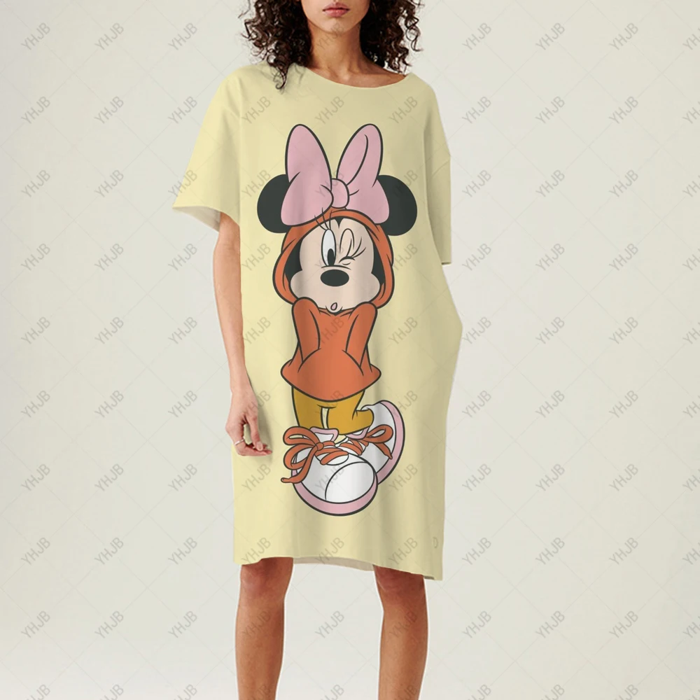 

Женское платье-рубашка с принтом Микки и Минни, свободного покроя