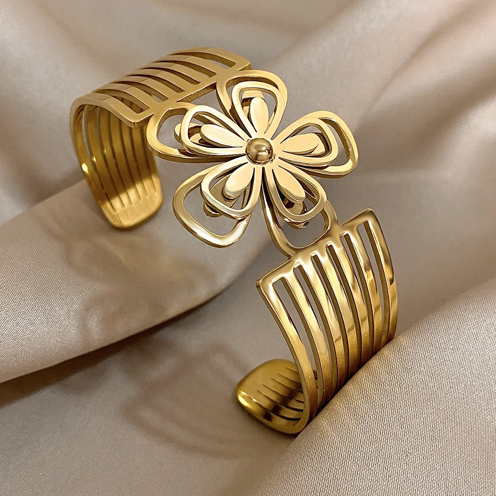 Greatera мужской браслет-манжета с двойным цветком винтажный дизайн из нержавеющей