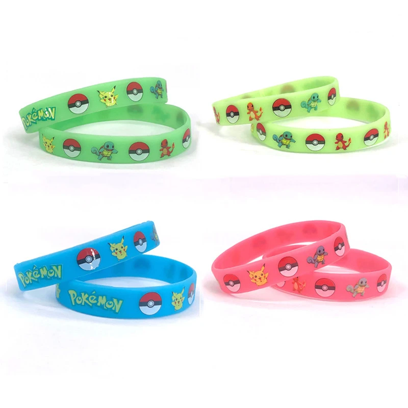 

12pcs Bracelet Pokemon Luminous Silicone Pikachu Figure Cartoon TOMY Squirtle Bracelets Wristband Print Jewelry Party Kid Gift