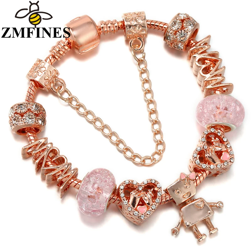 

Mother's Day Charm Bracelet For Women MOM With Snake Chain Heart-shaped Crystal DIY Charms Beads Pendants High-Quality Jewelry