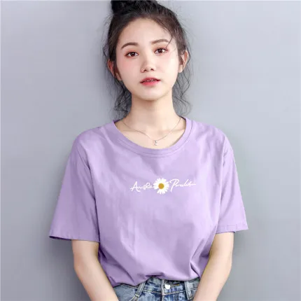 

2021 short sleeve T-shirt women cotton summer loose Quarter Sleeve Student