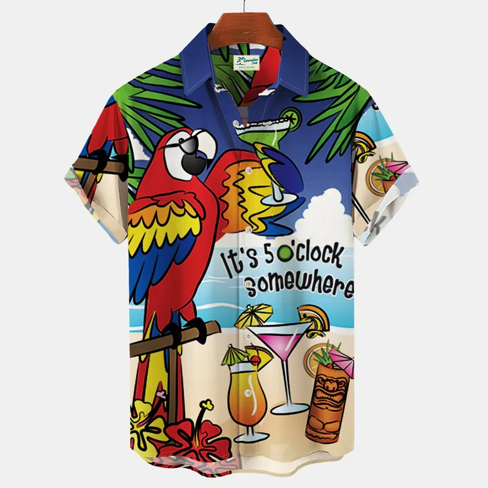 Hot Sale Hawaiian Shirt for Men 3d Cartoon Flamingo Men's Shirt Beach Oversized Funny Men's Clothing Fashion Summer Short Sleeve