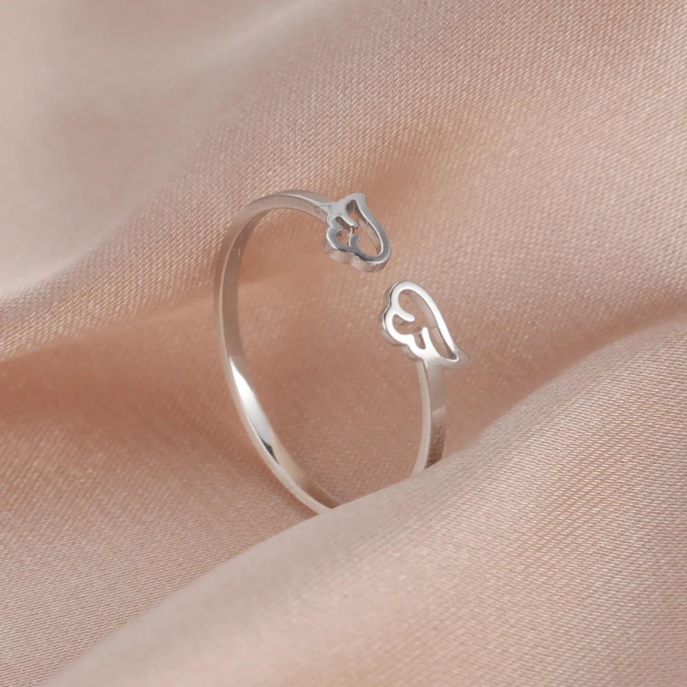 

COOLTIME Adjustable Angel Wings Cute Women's Ring 2023 Trend Stainless Steel Animal Matching Couple Rings Jewelry Birthday Gift