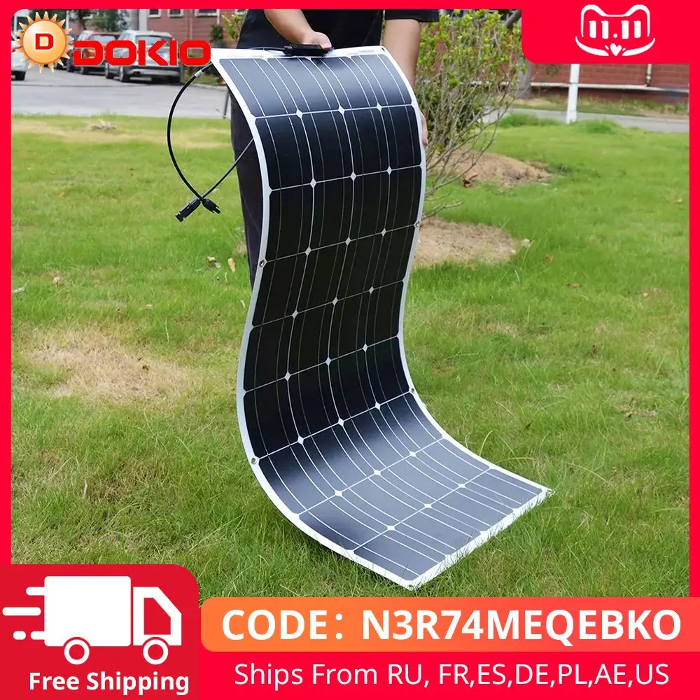 Ceny Dokio 18V/16V 100W 200W Elastyczny Panel Słoneczny Monokrystaliczny Może ładować 12V Akumulator Do Samochodu/łodzi/domu Wodoodporny Panel Słoneczny