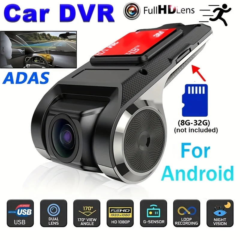 

1080P HD Car DVR ADAS Monitor with Night Vision, 170° Wide Angle, G-Sensor & USB - Dash Camera Driving Recorder
