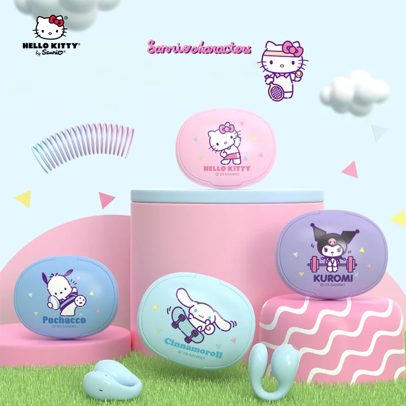

Sanrio Cinnamoroll Kuromi Bluetooth Earphones Ear Clip Wireless Headphones Hello Kitty Cute Anime Noise HD Call Sports Headset