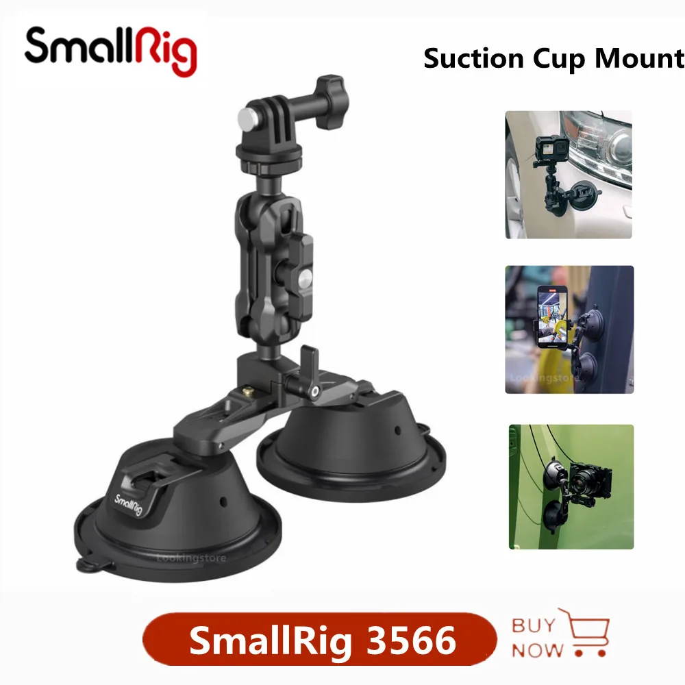 SmallRig Portable Dual Suction Cup Camera Mount for GoPro Action Camera Holder on Window, Windshield for DLSR Vehicle Shooting