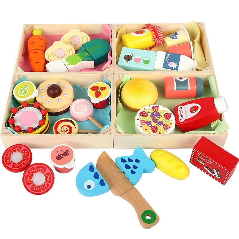 

Wooden Simulation Food Kitchen Combination Cutting Toy Set Kids Play