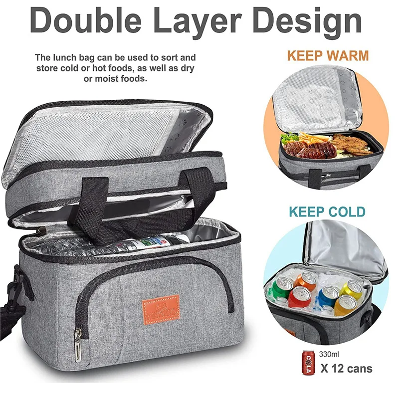 

Tote Insulated Crossbody Heat Lunch Bento Bags Food Oxford Handbags Thermal Layer Bag Storage Shoulder Cloth Portable Double