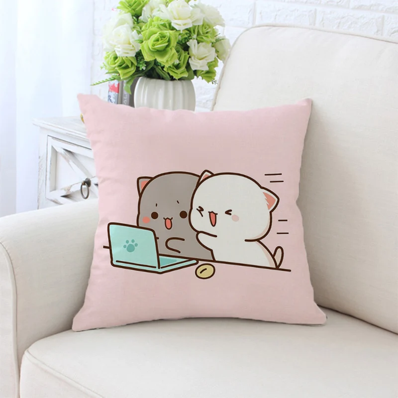 

Cushion Cover Peach Mochi Cat Car Sofa Throw Pillow Covers for Bed Pillows Pillowcase Short Plush 45x45 Cushions Decorative Body