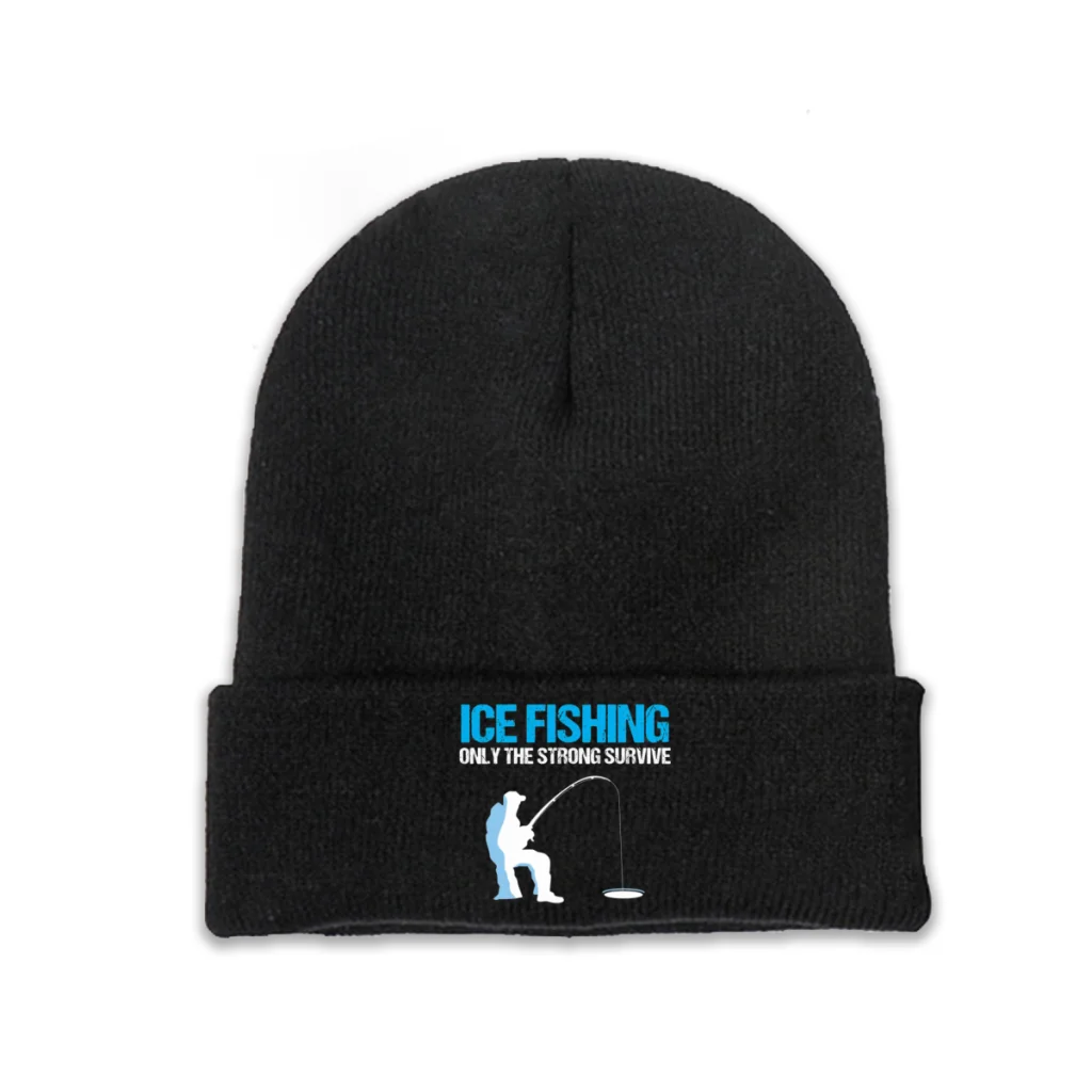 

Carp Fishing Art Culture Skullies Beanies Caps Ice Fishing Only Strong Survive Winter Knitted Warm Bonnet Hats Unisex Ski Cap