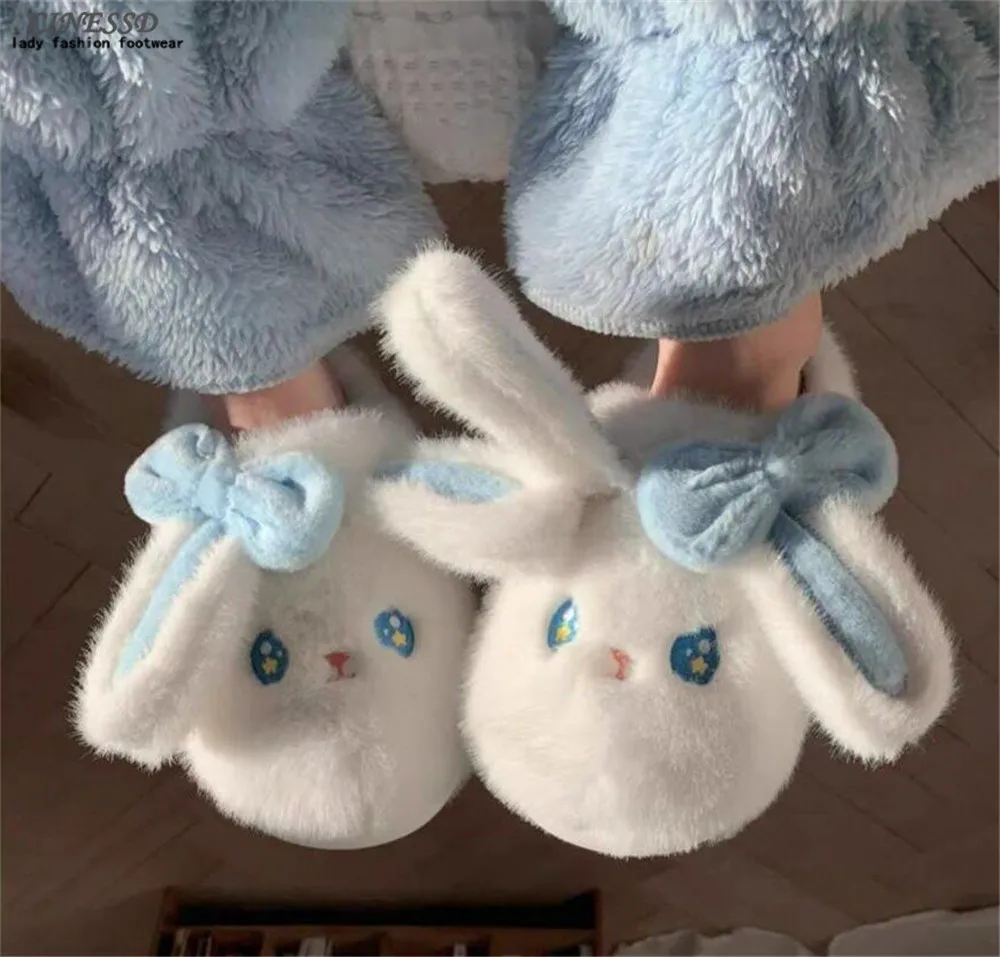 

Lovely Rabbit Plush Winter Warm Slipper Non-Slip Home Slippers Women Fluffy Flip Flops Set Animal Slippers Fur Lined House Shoes