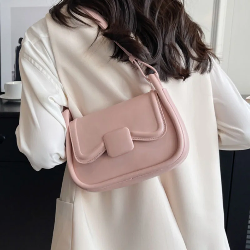 PU Niche Underarm Bag for Women Sweet Candy Color Shoulder Casual Bag 2023 New Trendy Fashion Messenger Bag Zipper Handbags