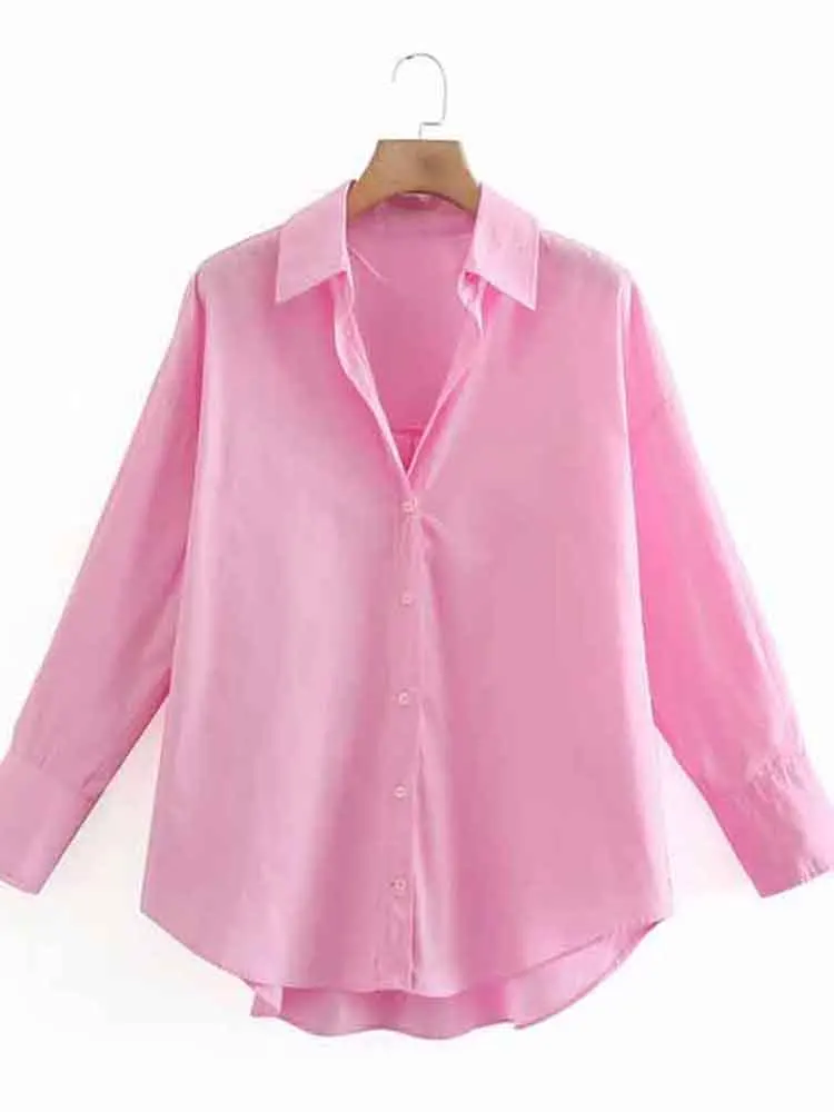 Новые женские однобортные рубашки из поплина просто ярких цветов офисные блузки