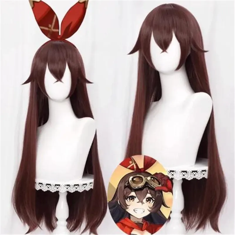 

Game Genshin Impact Amber Cosplay Wig 80cm Brown Long Hair Heat Resistant Synthetic Halloween Party Accessories Props