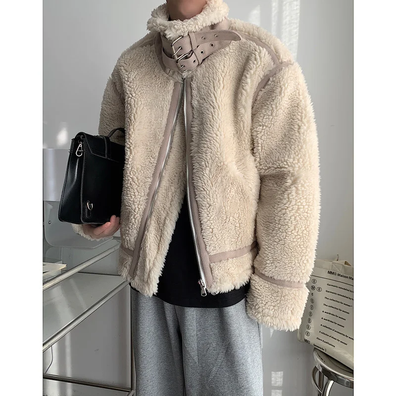 Winter Jacket Men Warm Fashion Apricot Black Casual Thicken Lamb Wool Jackets Mens Korean Loose Thick Short Coat Mens Clothes