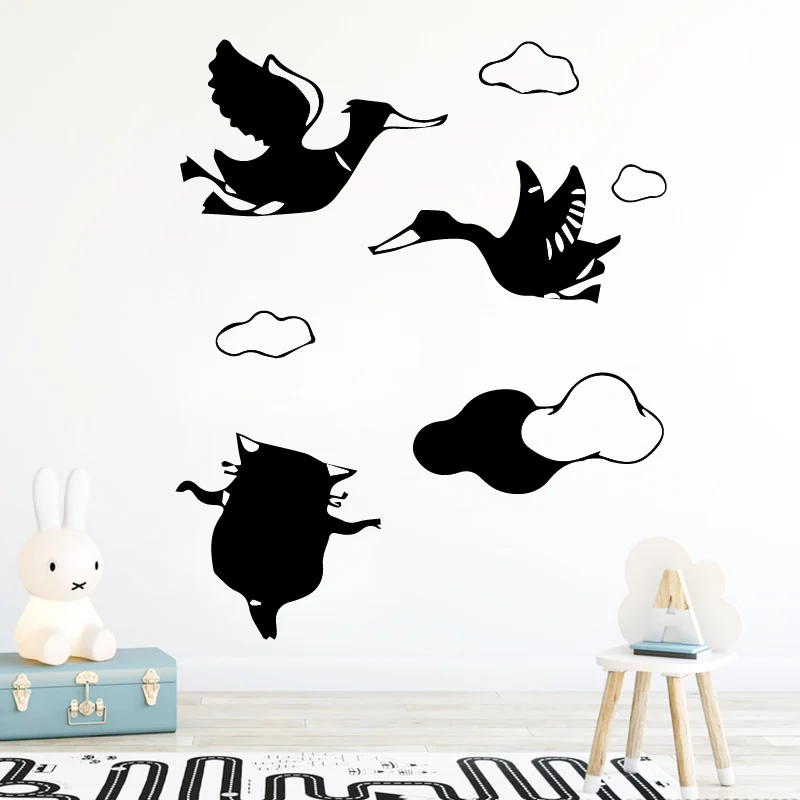 

Funny Vinyl Sticker Cat and The Swan Wild Duck Art Decal Creative Art Mural Ugly Duckling Wallpaper Livingroom Kidsroom Decor