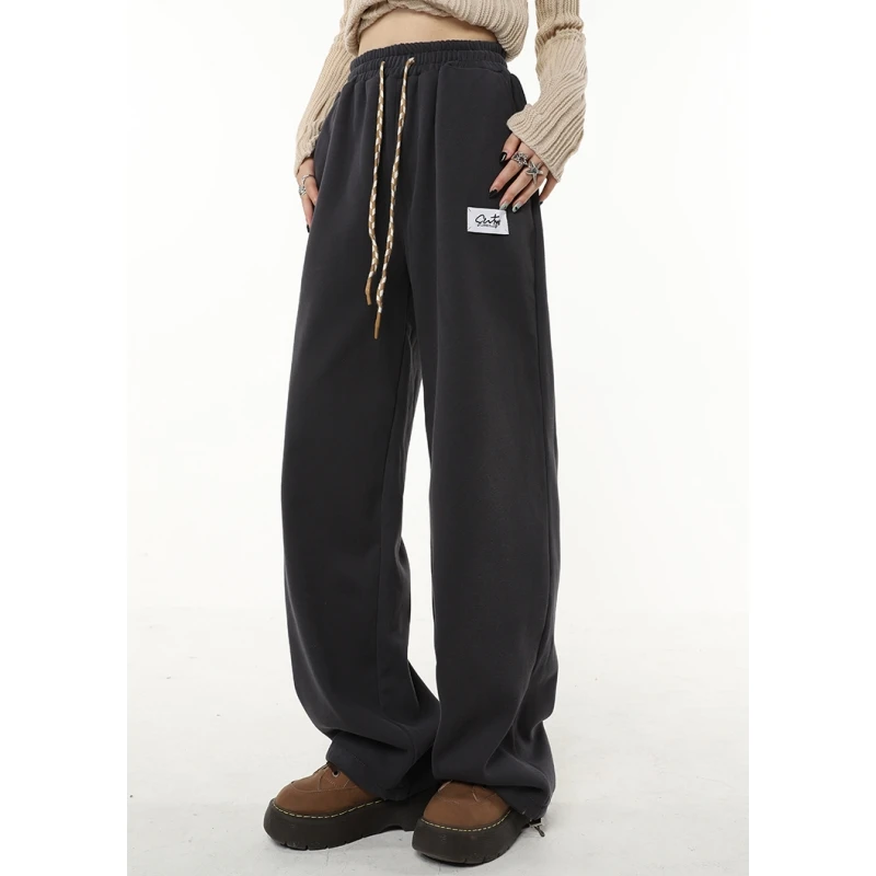 

Women's Bottoms Dark Grey Loose Pants High Waist Vintage Baggy Streetwear American Style Oversize Fashion Wide Leg Trouser