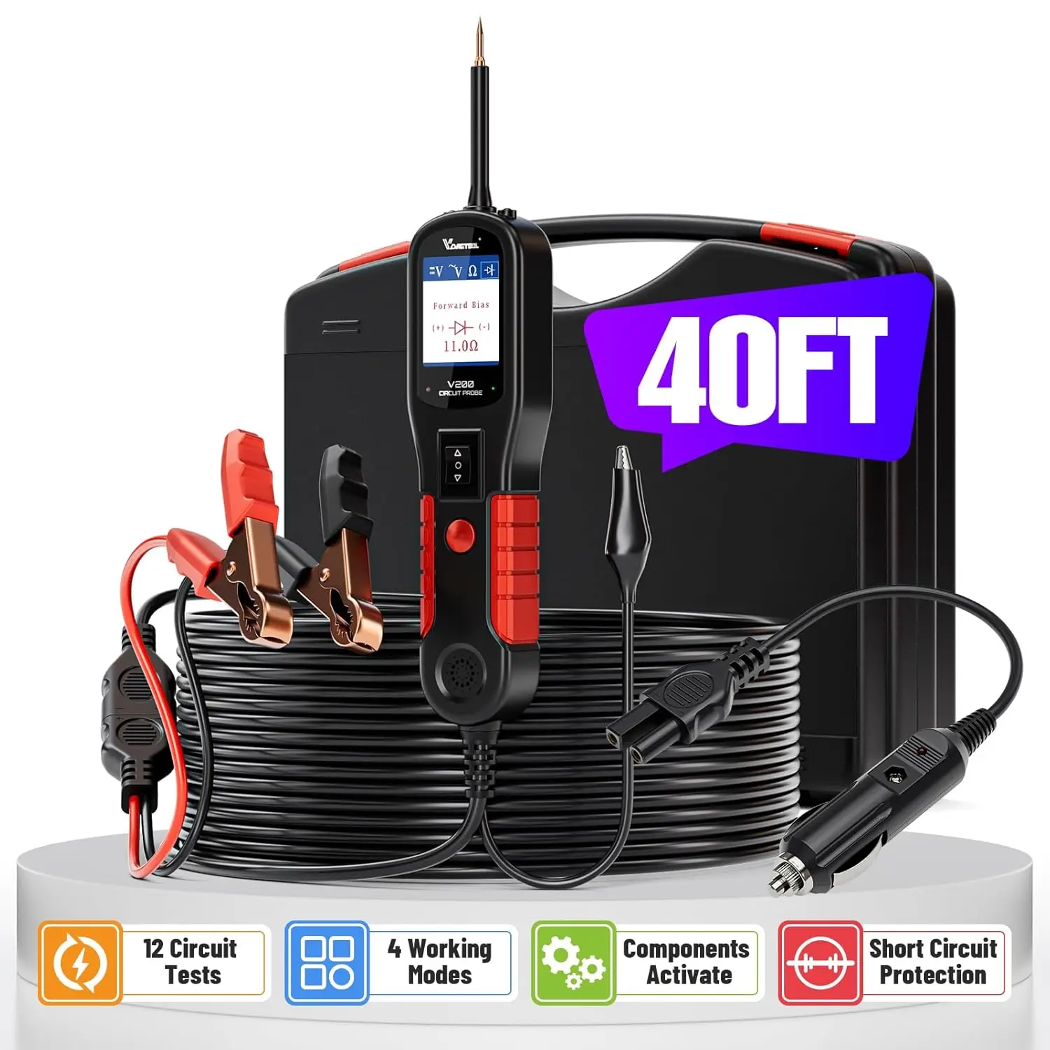 

2025 VDIAGTOOL V200 Мощный зонд 12 В/24 В Автомобильный тестер цепей AVOmeter Электрическая система диагностические инструменты 40 футов кабель