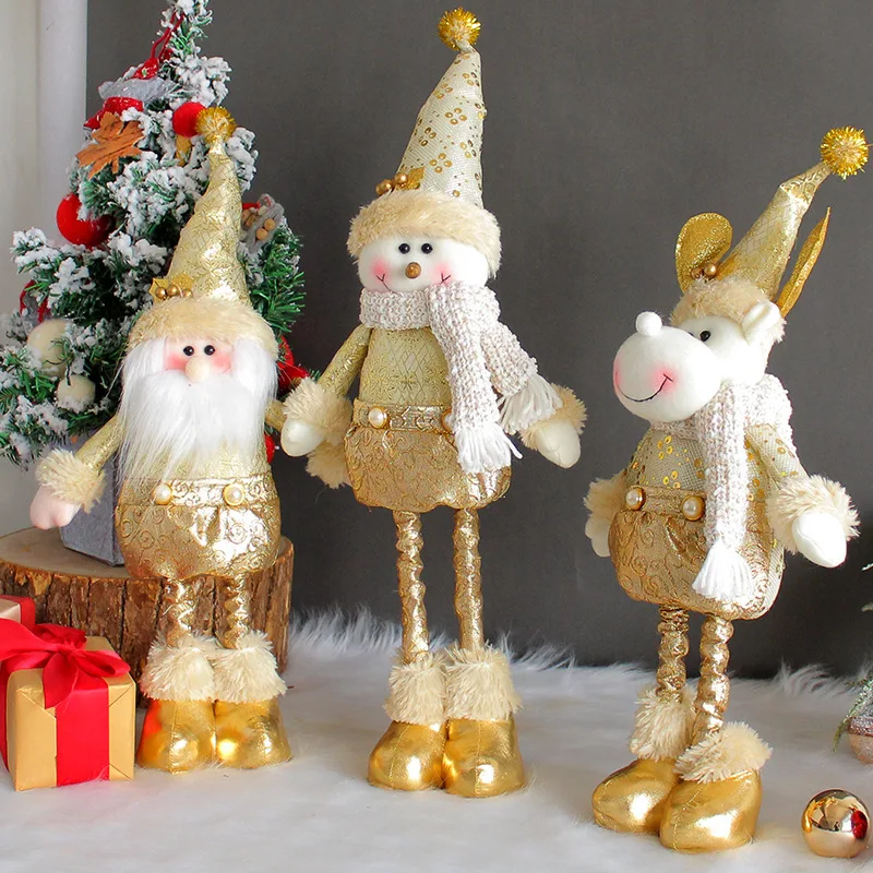 

50cm Santa Snowman Christmas Retractable Figure Golden Christmas Standing Doll Ornament 2023 Muñeca De Navidad Wholesale