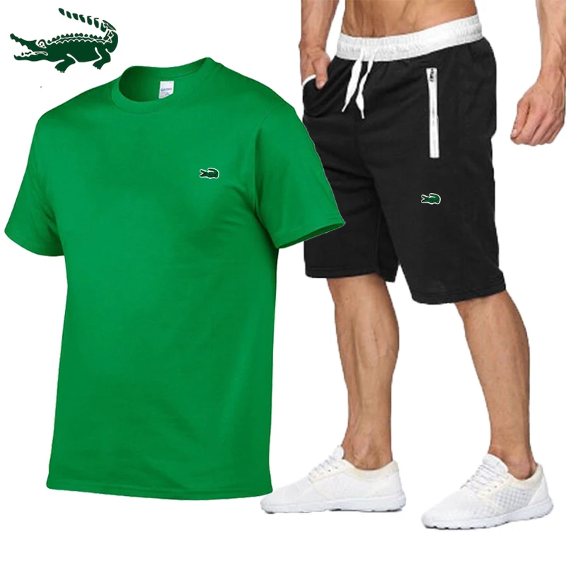 High Quality 2023 Spring Summer New Men's Casual Shorts Sportsuits 100% Cotton Hip Hop Short sleeved T shirt+sports Pants Set