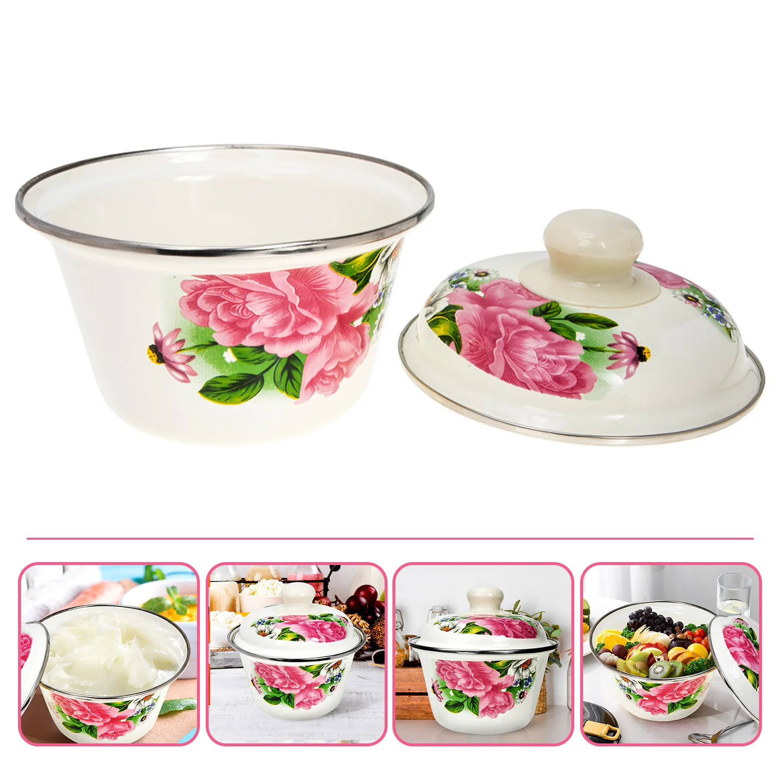 

Enamel Bowl Grease Oil Cooking Container Keeper Basin Bacon Can Storage Soup Vintage Tableware Enamelware Bowls Holder Fat Wash