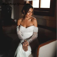 angelsbridep mermaid glitter tulle wedding dress 2022 bohemian strapless with detachable train vestidos de novia robe de mari%c3%a9e