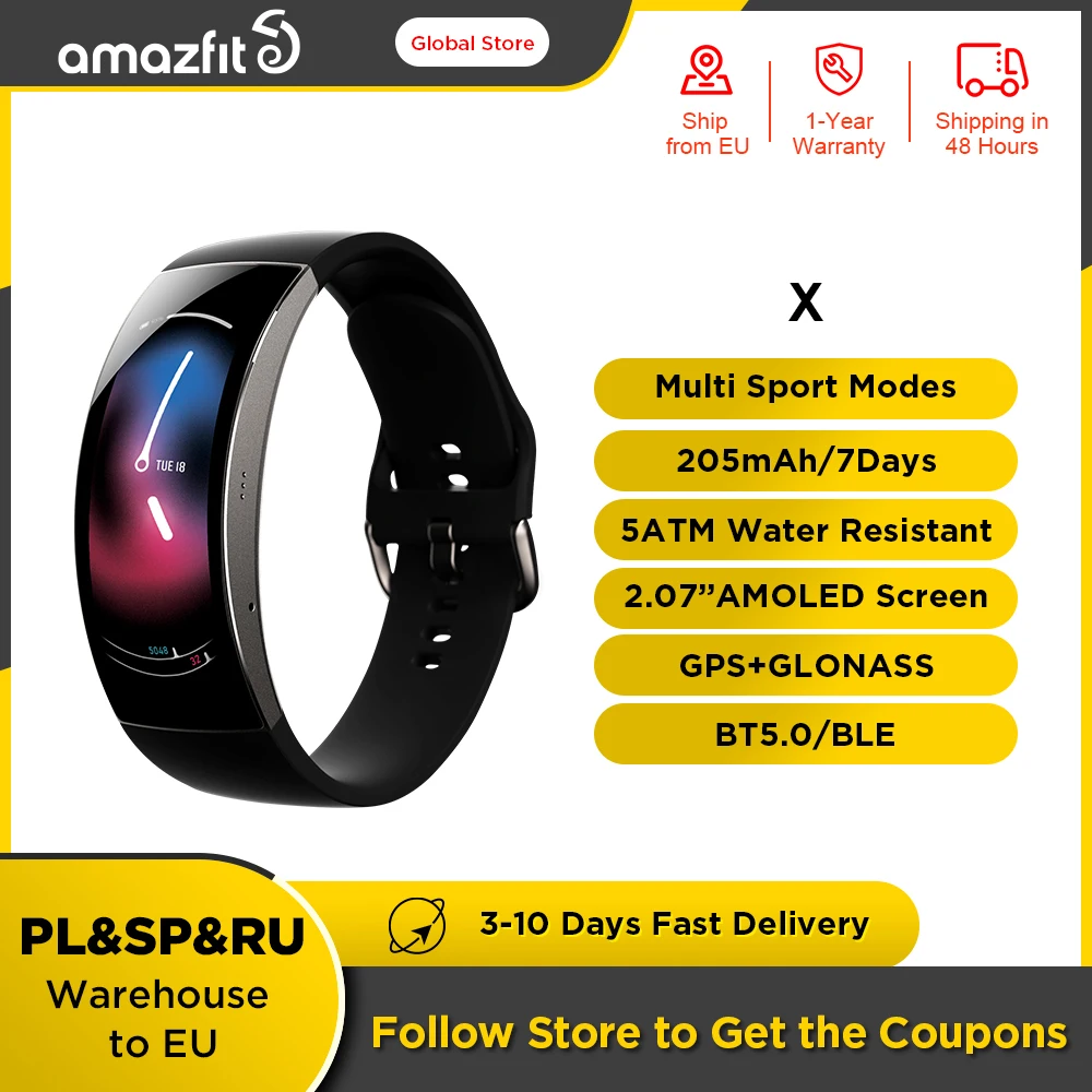 

Умные часы Amazfit X, изогнутый экран, титановый корпус, мониторинг сна, водостойкость 5ATM, несколько режимов спорта