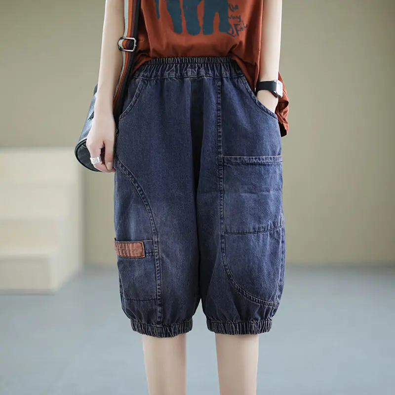 

Summer Thin Jeans Five-point Pants 2022 New Color Contrast Loose and Thin Wide-leg Shorts Women Shorts Woman Pants