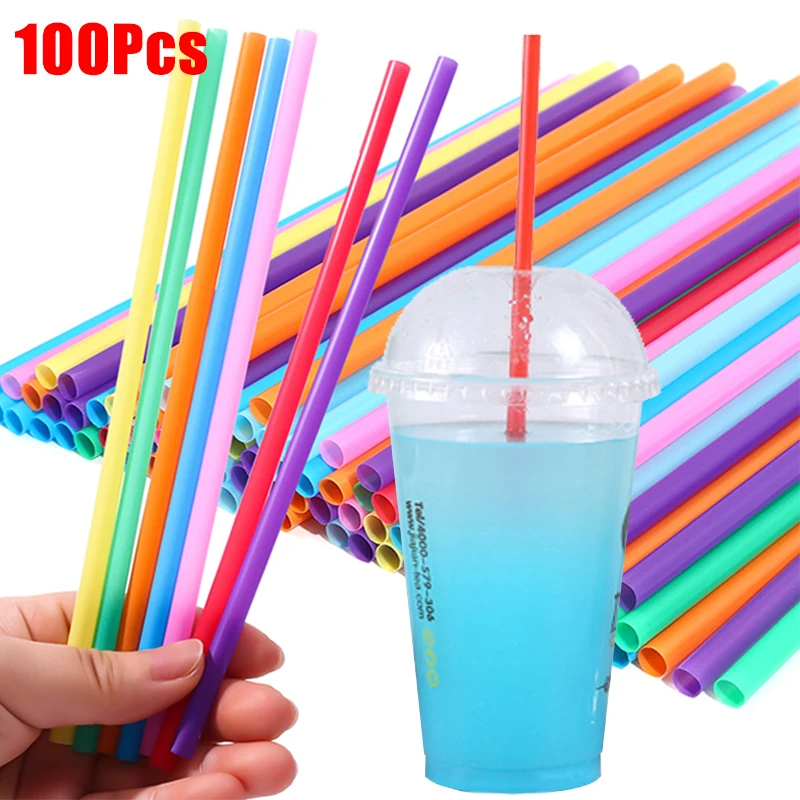 

100Pcs Plastic Straws Multi Colors Disposable Drinking Straws Birthday Party Milktea Milkshake Juice Drink Bar Straw Kitchenware