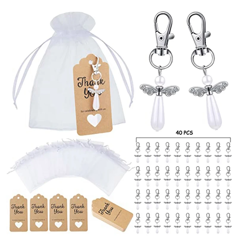 

Kili 120 шт., набор сувениров для ключей с ангелом, металлический подвесной брелок с ангелом, кольцо для ключей, спасибо, бирки из крафт-бумаги, с...