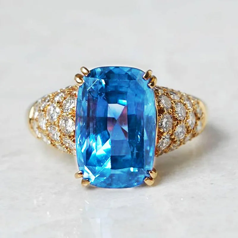 

Huitan Cubic Zirconia Vintage Party Women Rings With Dazzling Sky Blue Crystal Stone Anniversary Present For Wife Eternity Ring