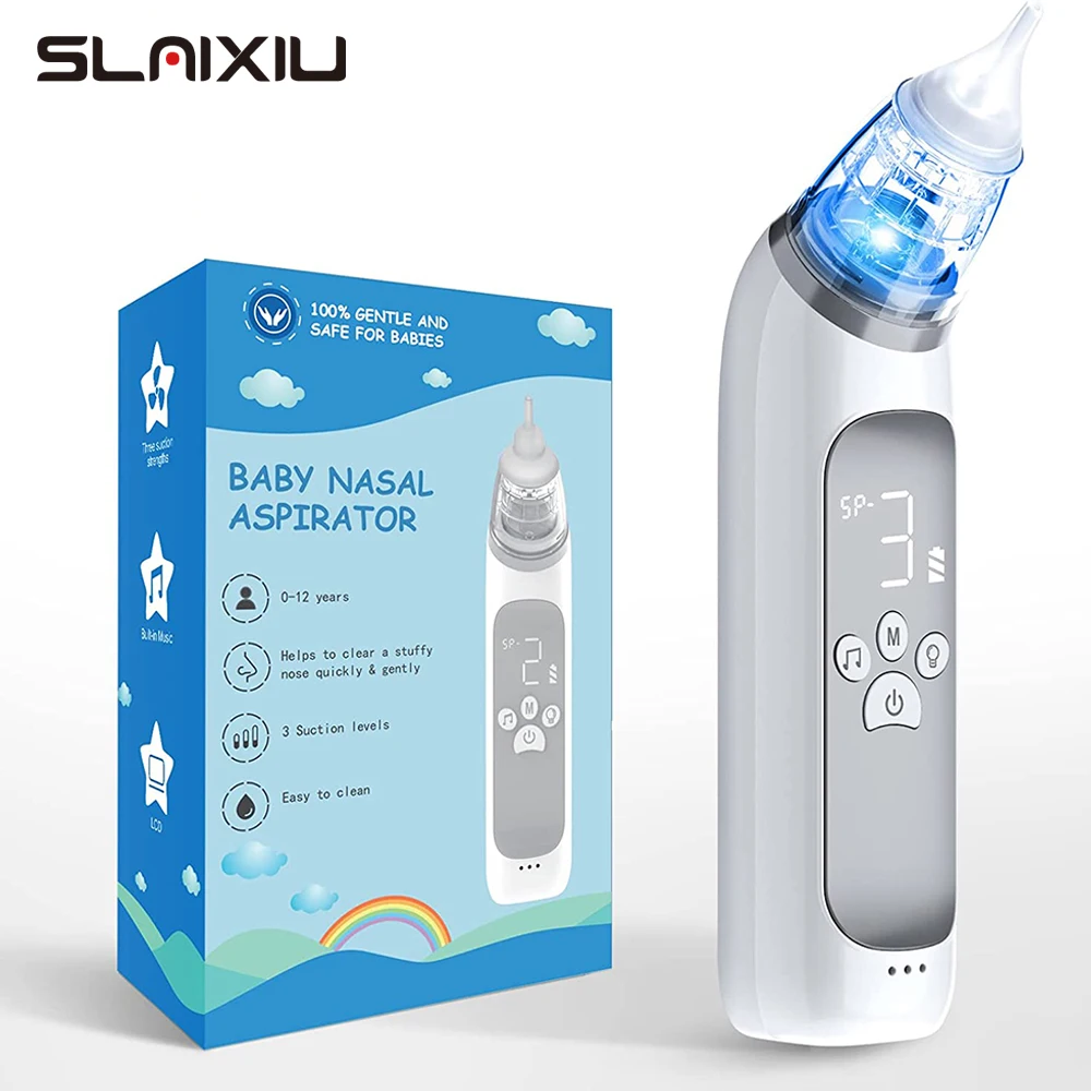 Baby Electric Nasal Aspirator Nose Suction Device with Food Grade Silicone Mouthpiece 3 Suction Modes and Soothing Music
