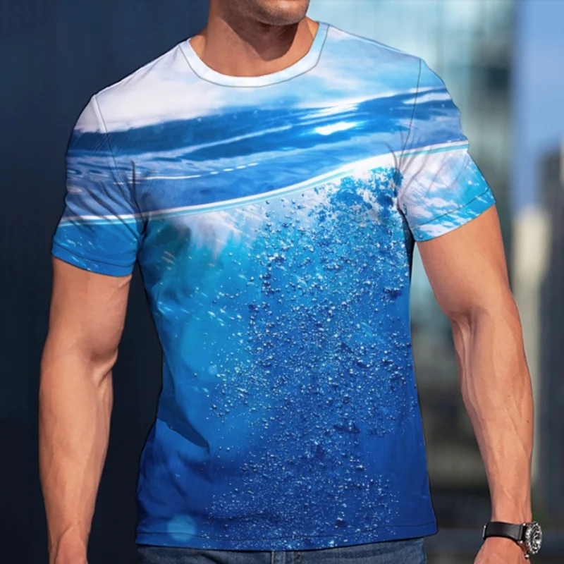 

2022 Summer Men's Hot T-shirt Cool landscape design 3D printed O Collar short sleeve street casual top plus size