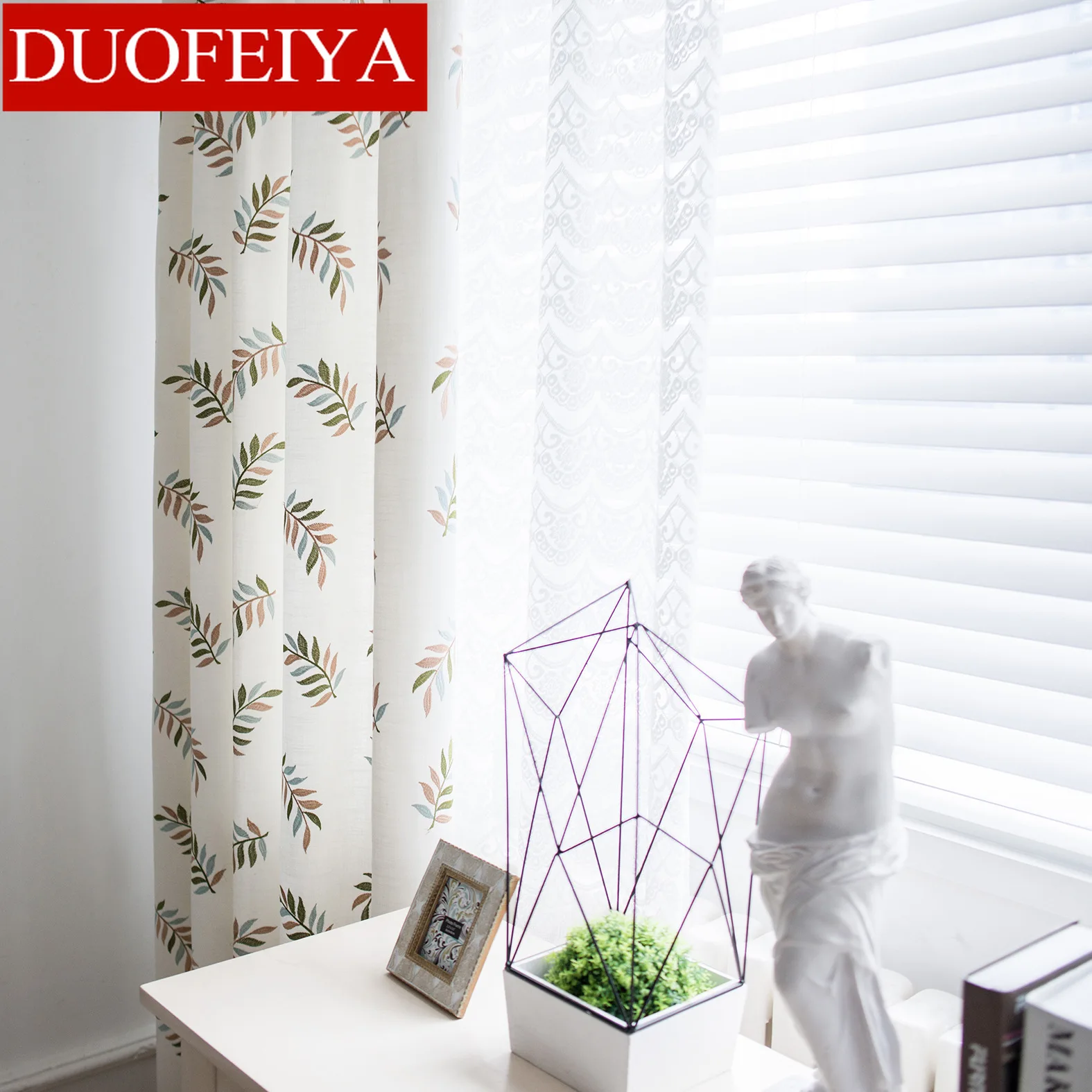 

Modern Simple Curtains Cotton-like Bamboo Slab Embroidery Curtains for Living Dining Room Bedroom