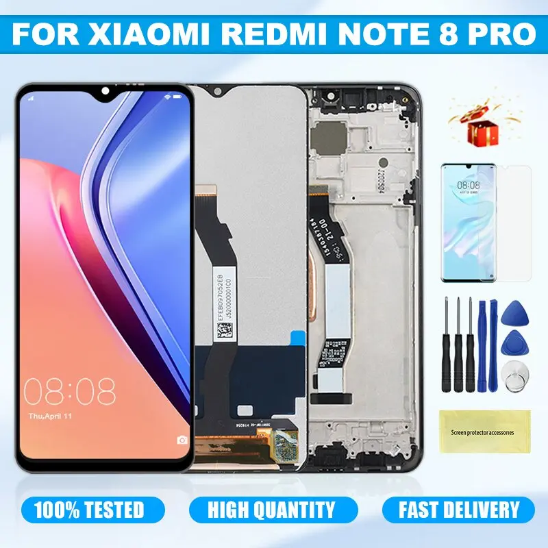 

100% Оригинальный 6,53 "дисплей для Xiaomi Redmi Note 8 Pro LCD M1906G7G M1908C3JH сенсорный экран дигитайзер в сборе запасные части