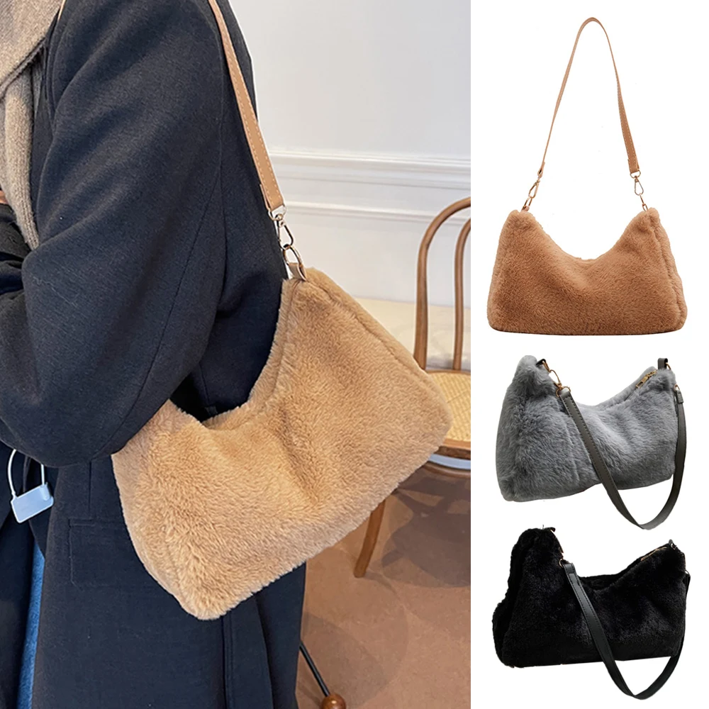 

Plush Handbags For Women 2023 New Underarm Bag Small Messenger Bag Faux Fur Shoulder Bag Furry Fluffy Tote Bag Winter Women Bags