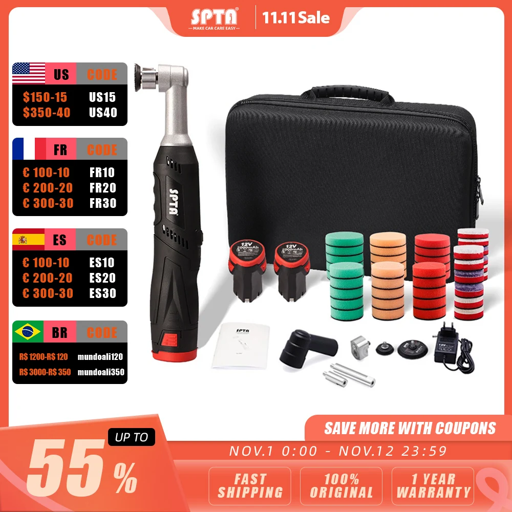 Купить SPTA 12V беспроводные мини-устройства для защиты от царапин, инструменты RO/DA С губчатыми подушечками, комплект аксессуаров