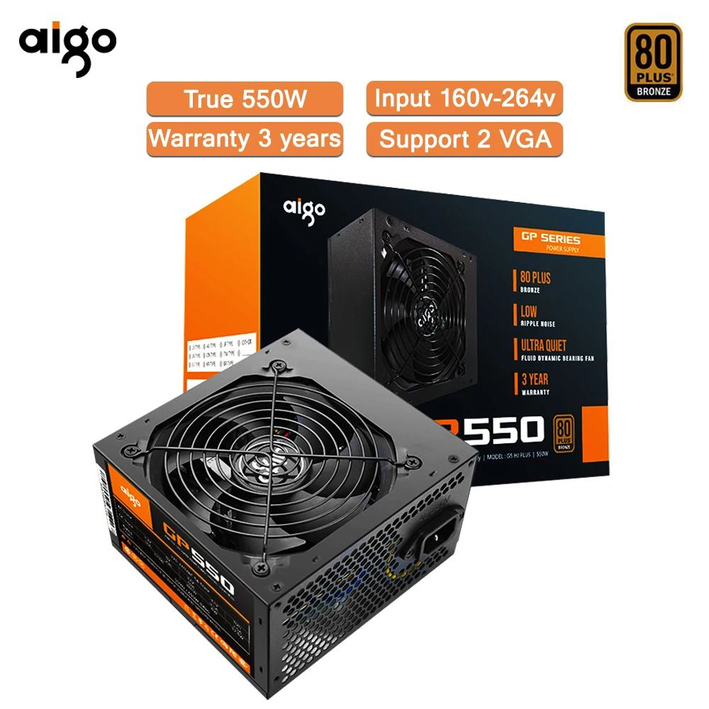 

Aigo gp550 80PLUS bronze Rated 550W Desktop Power Supply PSU PFC Silent Fan ATX 24pin PC Computer SATA Gaming PC Power Supply