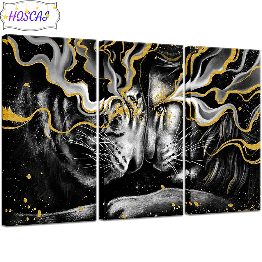 

3pcs Creative animal art, lion full round square Diamond Painting Cross Stitch Diamond Embroidery New Handicrafts Home Decor