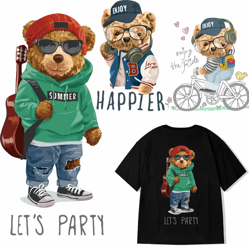 Термоклейкие нашивки на одежду с изображением мишки тедди музыкальной гитары |