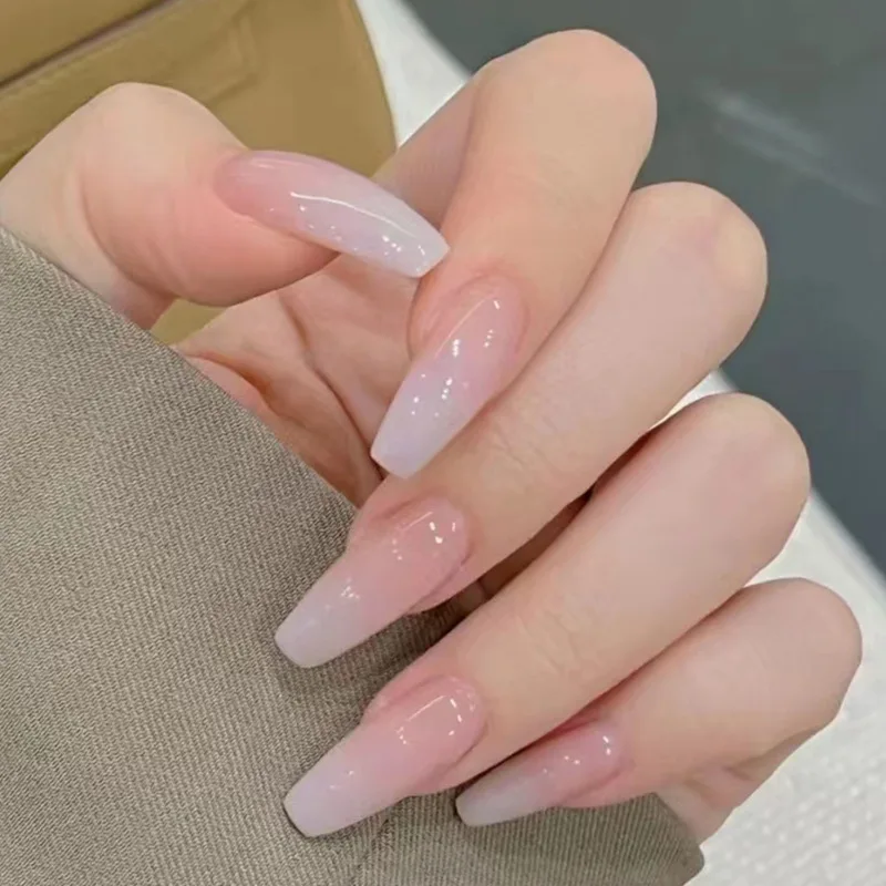 

24pcs Fake Nails Gradient Patches Pink Glitter Nude Press on Nails Women Wearable Nail Art Stickers Full Finished False Nai