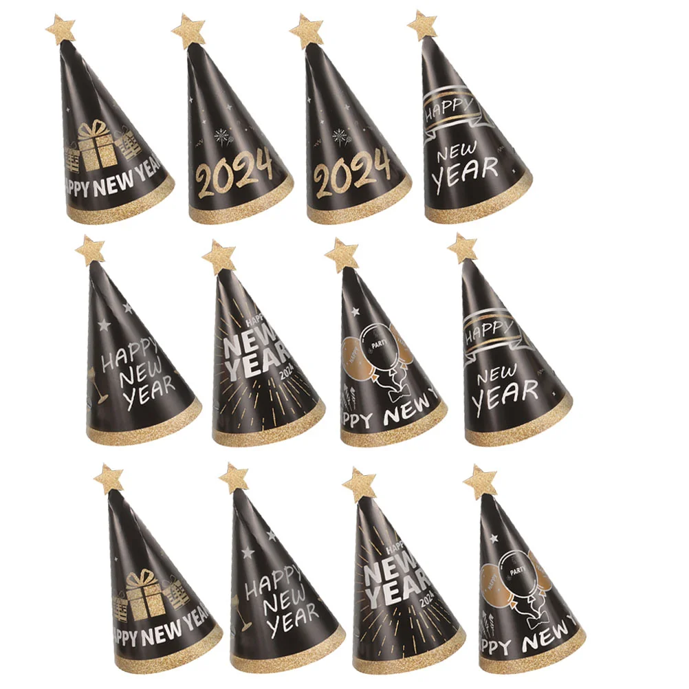 

12pcs Happy New Year Cone Hats 2024 New Year Eve Party Hats Party Supply New Year Decorations