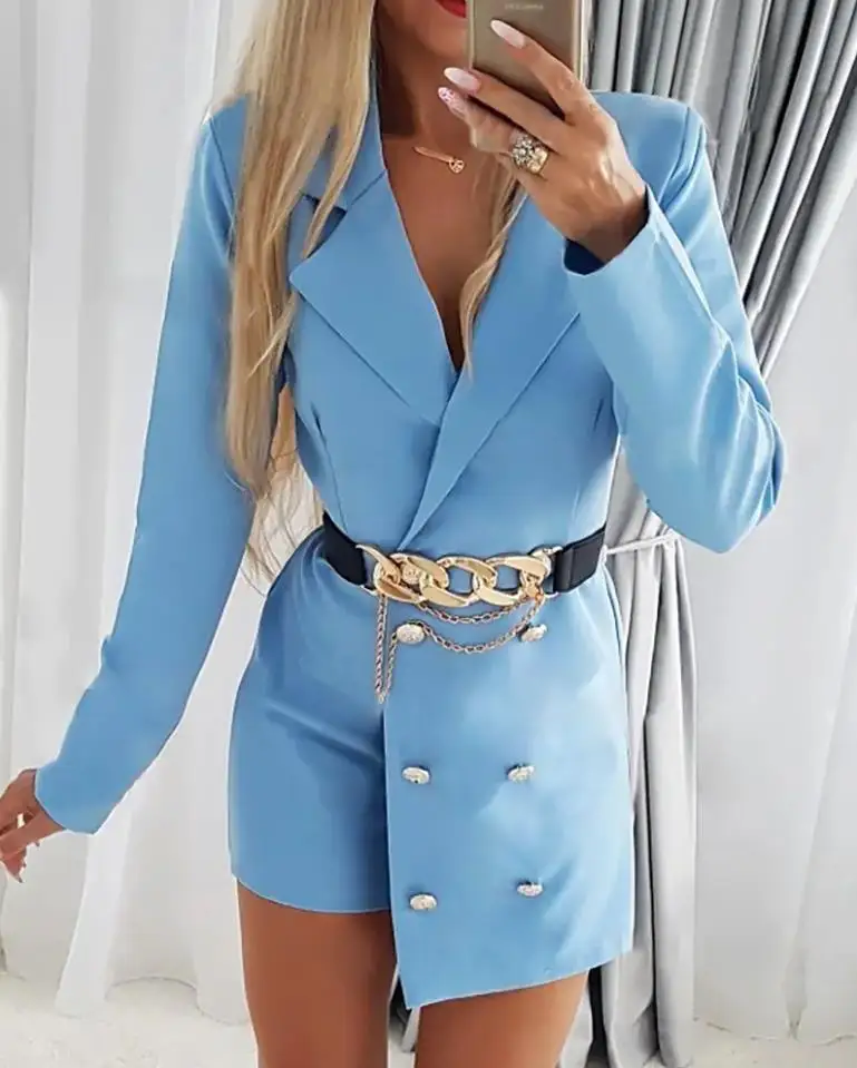2022 Women's Jumpsuit New Casual Blazer Elegant Long Sleeve Double Breasted Blazer Romper Female Fashion Ladies Outfits