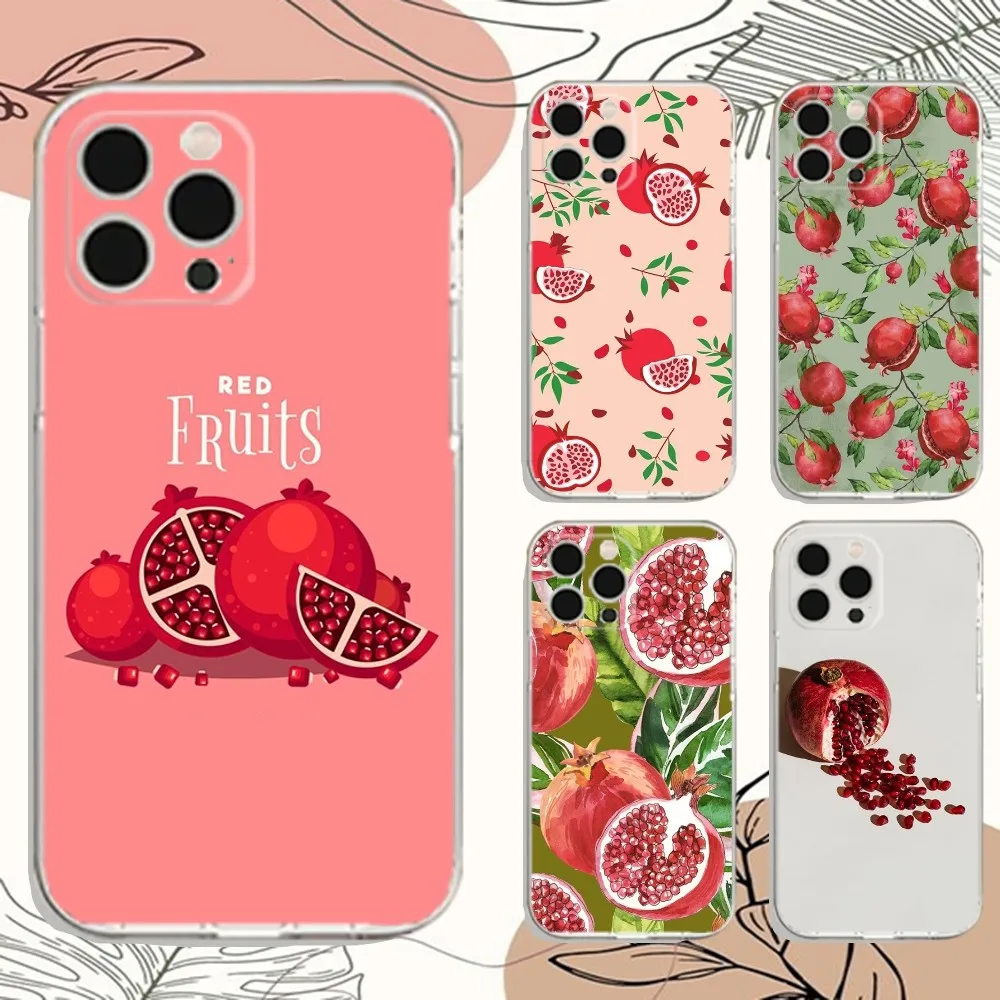 Чехол для телефона Food Fruit Red Pomegranate iPhone Apple 15 14 13 12 Mini 11 Pro Max Plus X XR XS 8 SE 2020 прозрачный