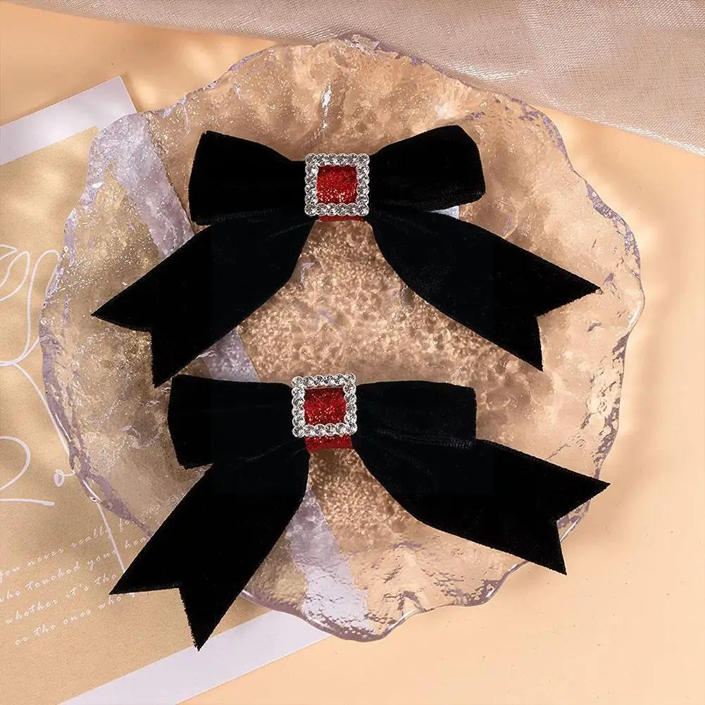 

1 пара черные бархатные заколки для волос с бантом, элегантные тканевые заколки для волос из сплава в виде роз для женщин, аксессуары для вол...