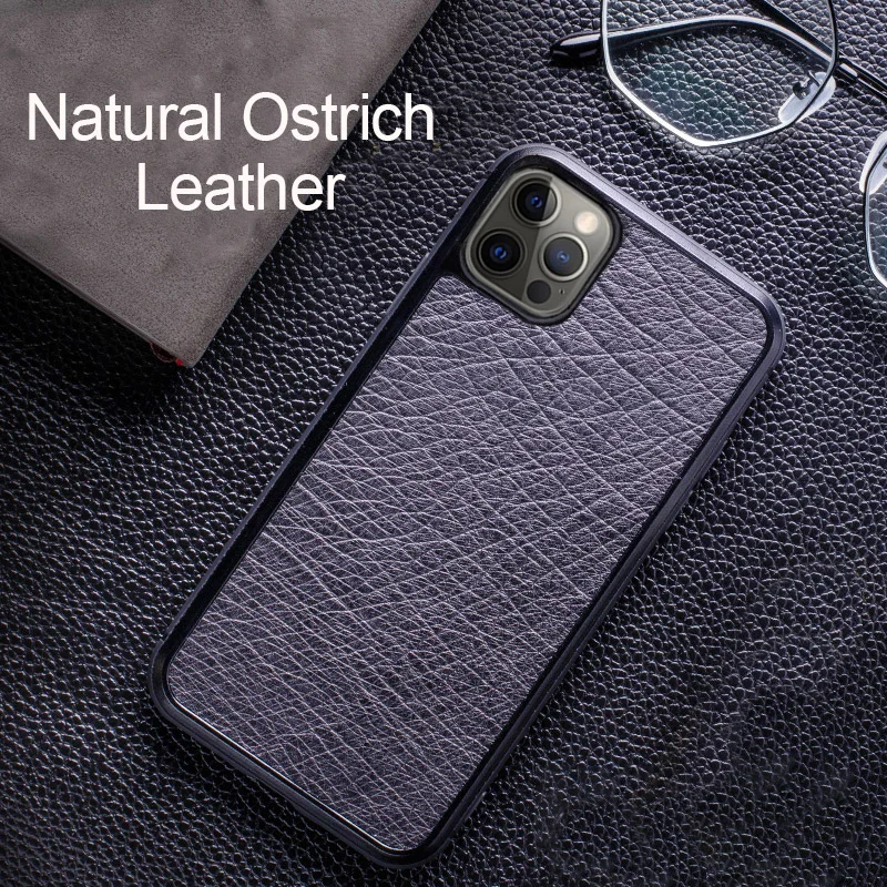 

Genuine Leather Phone Case For iPhone 13 Mini 12 11 Pro For Apple X XS Max XR 7 8 Plus SE 2020 Luxury Ostrich Skin Back Cover